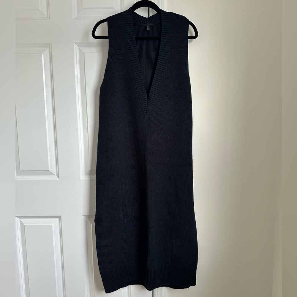 COS Deep V Neck Navy Knit Sweater